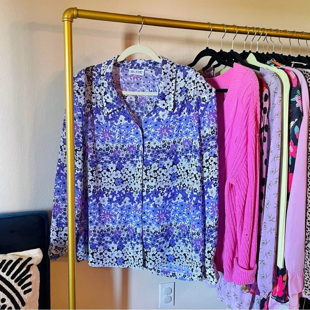 Vintage Purple Floral Long Sleeve Blouse